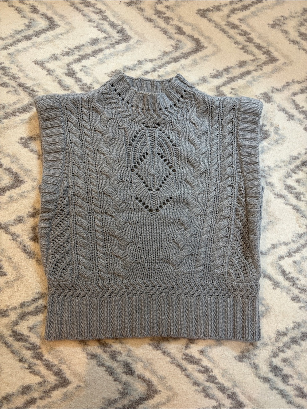 Veronica Beard Gray Cable Knit Mock Neck Sleeveless Sweater